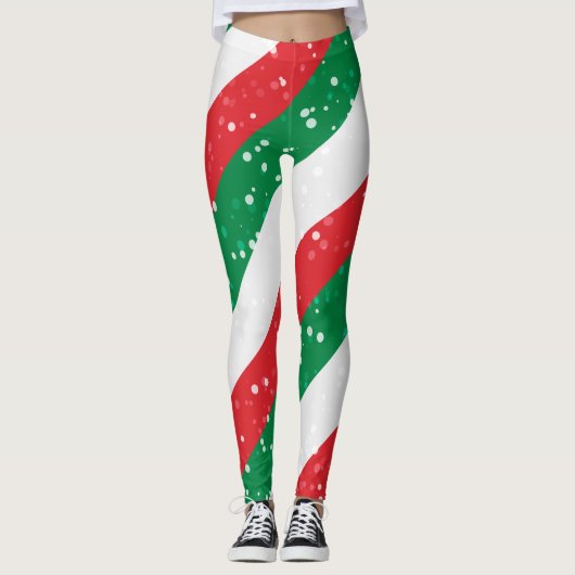 Weihnachtsmuster aus Grün und Rot Leggings (Vorderseite)