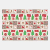 Weihnachtsmuster Blau Beige und farbenfroh Geschenkpapier Set (Vorderseite 2)