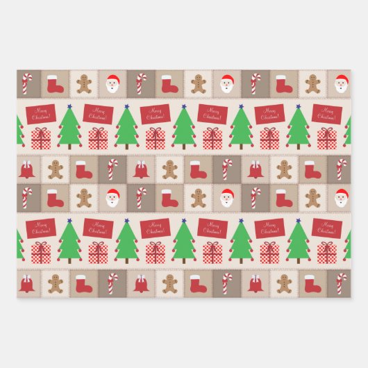 Weihnachtsmuster Blau Beige und farbenfroh Geschenkpapier Set (Vorderseite 2)