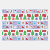 Weihnachtsmuster Blau Beige und farbenfroh Geschenkpapier Set (Vorderseite)