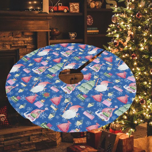 Weihnachtsmuster Blue Santa Gnome für Ferien Polyester Weihnachtsbaumdecke