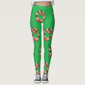 Weihnachtsmuster, Blumenreste auf Grün Leggings (Vorderseite)