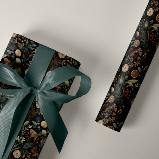 Weihnachtsmuster Botanical in melancholischer Stim Geschenkpapier