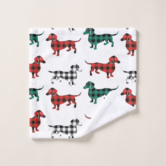 Weihnachtsmuster-Büffel-karierte Dackeln Badhandtuch Set (Waschlappen)