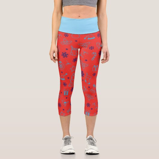 Weihnachtsmuster Capri Leggings (Vorderseite)