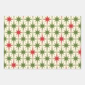 Weihnachtsmuster der 1950er Jahre in Retro Red Gre Geschenkpapier Set (Vorderseite 3)