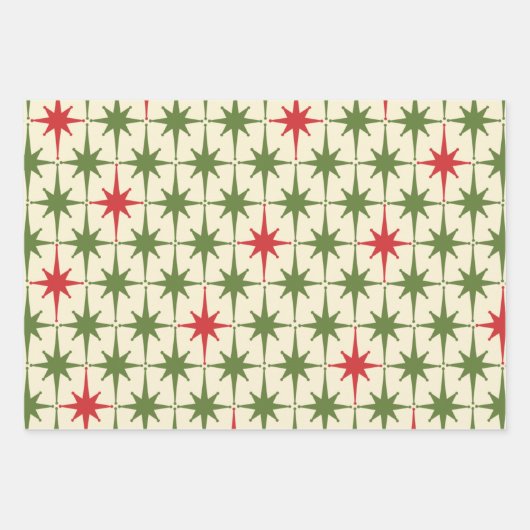 Weihnachtsmuster der 1950er Jahre in Retro Red Gre Geschenkpapier Set (Vorderseite 3)
