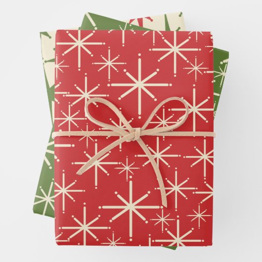 Weihnachtsmuster der 1950er Jahre in Retro Red Gre Geschenkpapier Set (Beispiel)