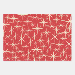 Weihnachtsmuster der 1950er Jahre in Retro Red Gre Geschenkpapier Set