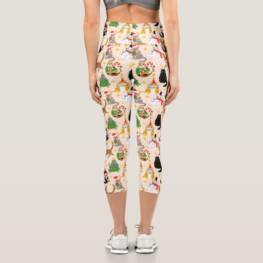 Weihnachtsmuster der Katzen Capri Leggings (Rückseite)