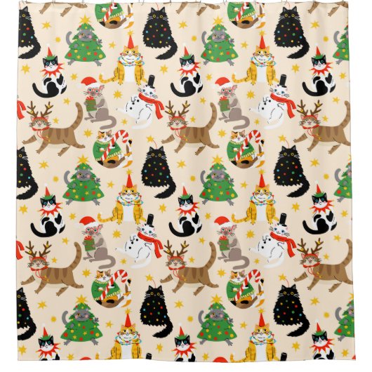 Weihnachtsmuster der Katzen Duschvorhang (Vorderseite)