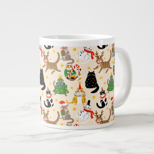 Weihnachtsmuster der Katzen Jumbo-Tasse (Vorderseite Rechts)