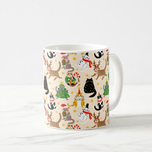 Weihnachtsmuster der Katzen Kaffeetasse (VorderseiteRechts)