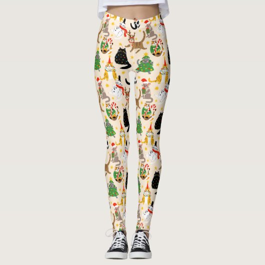 Weihnachtsmuster der Katzen Leggings (Vorderseite)