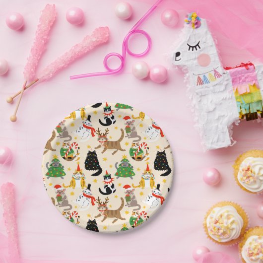 Weihnachtsmuster der Katzen Pappteller (Party)