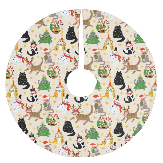 Weihnachtsmuster der Katzen Polyester Weihnachtsbaumdecke (Vorderseite)