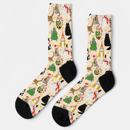 Weihnachtsmuster der Katzen Socken (Linkes Detail)