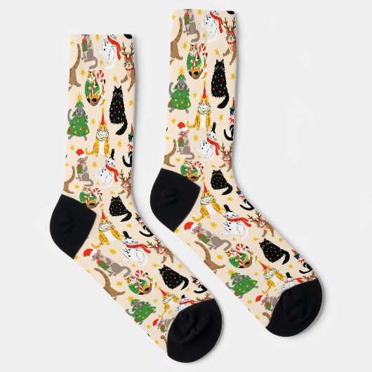Weihnachtsmuster der Katzen Socken (Rechts)