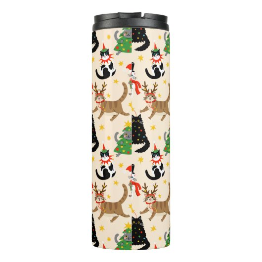 Weihnachtsmuster der Katzen Thermosbecher (Rückseite)