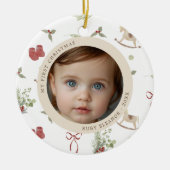 Weihnachtsmuster Erstes Weihnachtsfest Foto Keramik Ornament (Vorne)