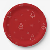 Weihnachtsmuster: Festliche Bäume und Schneeflocke Pappteller (Vorderseite)