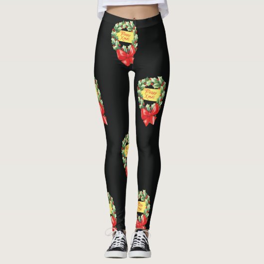 Weihnachtsmuster, frohe Weihnachten im Kraut Leggings (Vorderseite)