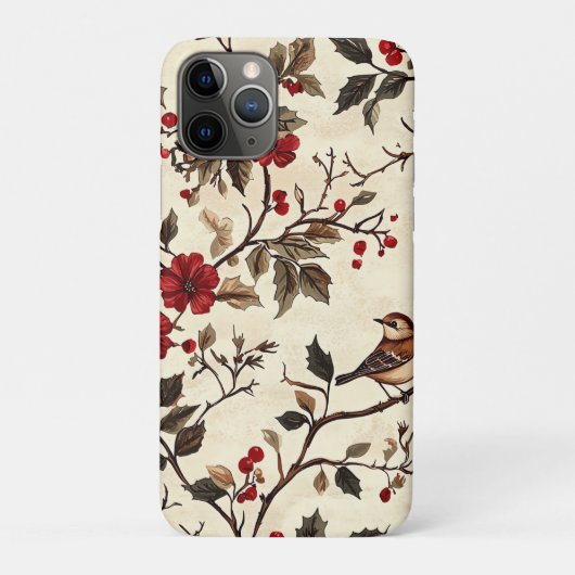 Weihnachtsmuster für Rustikale Vögel und Poinsetti Case-Mate iPhone Hülle (Rückseite)
