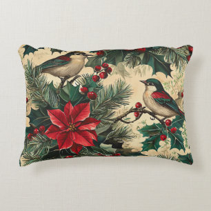 Weihnachtsmuster für Rustikale Vögel und Poinsetti Dekokissen