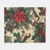 Weihnachtsmuster für Rustikale Vögel und Poinsetti Fleecedecke (Vorderseite (Horizontal))