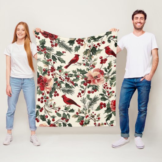 Weihnachtsmuster für Rustikale Vögel und Poinsetti Fleecedecke (Beispiel)
