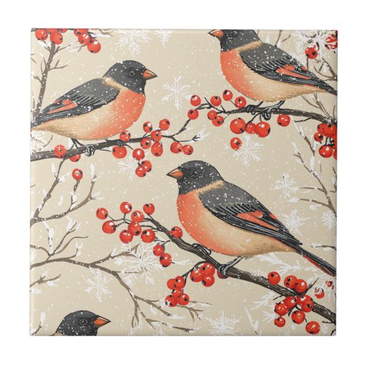 Weihnachtsmuster für Rustikale Vögel und Poinsetti Fliese (Vorderseite)