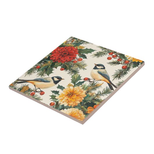 Weihnachtsmuster für Rustikale Vögel und Poinsetti Fliese (Seite)