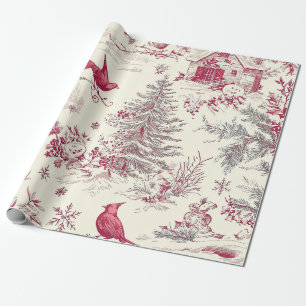 Weihnachtsmuster für Rustikale Vögel und Poinsetti Geschenkpapier