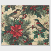 Weihnachtsmuster für Rustikale Vögel und Poinsetti Geschenkpapier (Flach)