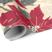 Weihnachtsmuster für Rustikale Vögel und Poinsetti Geschenkpapier (Rolleneckpunkt)