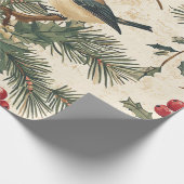 Weihnachtsmuster für Rustikale Vögel und Poinsetti Geschenkpapier (Ecke)
