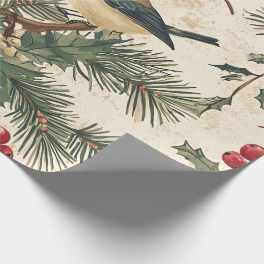 Weihnachtsmuster für Rustikale Vögel und Poinsetti Geschenkpapier (Ecke)