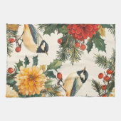 Weihnachtsmuster für Rustikale Vögel und Poinsetti Geschirrtuch (Horizontal)