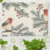 Weihnachtsmuster für Rustikale Vögel und Poinsetti Geschirrtuch (Gefaltet)