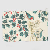 Weihnachtsmuster für Rustikale Vögel und Poinsetti Golfhandtuch (Horizontal)