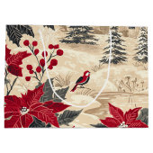 Weihnachtsmuster für Rustikale Vögel und Poinsetti Große Geschenktüte (Rückseite)