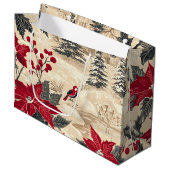Weihnachtsmuster für Rustikale Vögel und Poinsetti Große Geschenktüte (Vorderseite Schrägansicht)