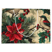 Weihnachtsmuster für Rustikale Vögel und Poinsetti Große Geschenktüte (Rückseite)