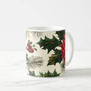 Weihnachtsmuster für Rustikale Vögel und Poinsetti Kaffeetasse