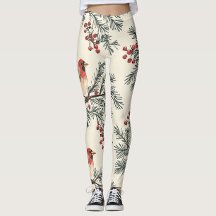 Weihnachtsmuster für Rustikale Vögel und Poinsetti Leggings