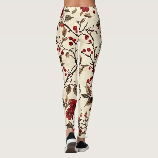 Weihnachtsmuster für Rustikale Vögel und Poinsetti Leggings (Rückseite)