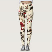 Weihnachtsmuster für Rustikale Vögel und Poinsetti Leggings (Vorderseite)