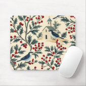 Weihnachtsmuster für Rustikale Vögel und Poinsetti Mousepad (Mit Mouse)