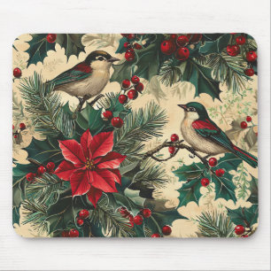 Weihnachtsmuster für Rustikale Vögel und Poinsetti Mousepad