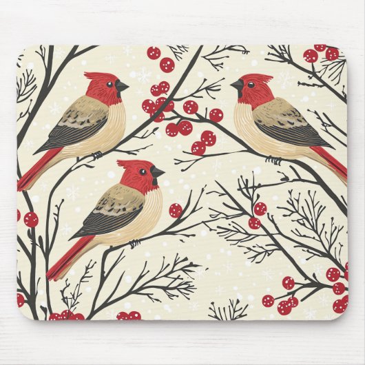 Weihnachtsmuster für Rustikale Vögel und Poinsetti Mousepad (Vorne)